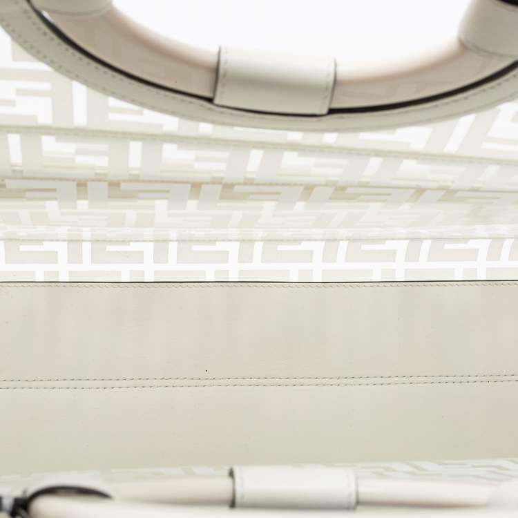 Pre Owned Fendi White Zucca PVC and Leather Runaway Shopper Tote