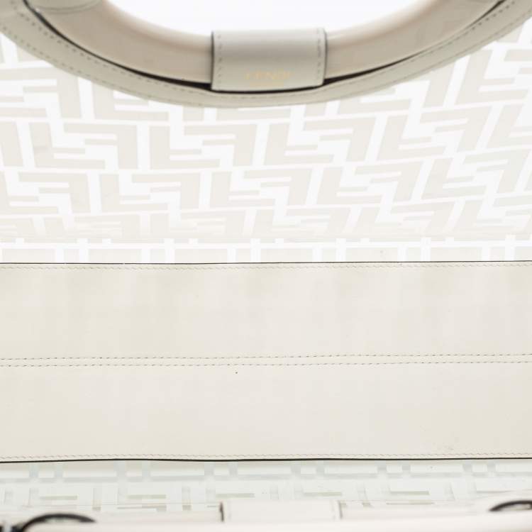 Pre Owned Fendi White Zucca PVC and Leather Runaway Shopper Tote