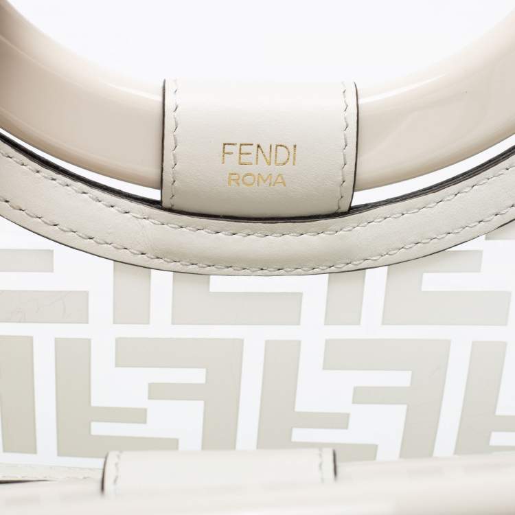 Pre Owned Fendi White Zucca PVC and Leather Runaway Shopper Tote