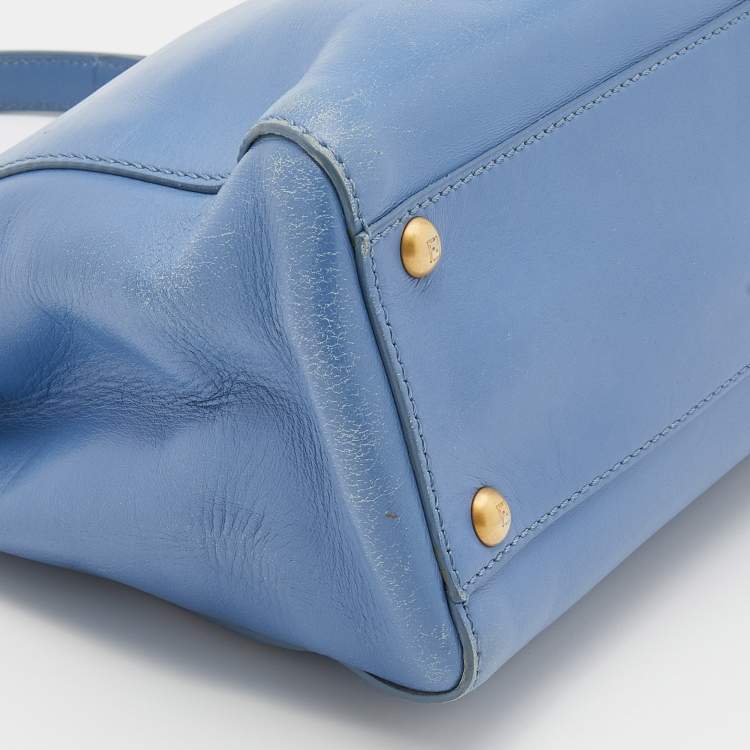 Pre Owned Fendi Blue Leather Medium Peekaboo Top Handle Bag