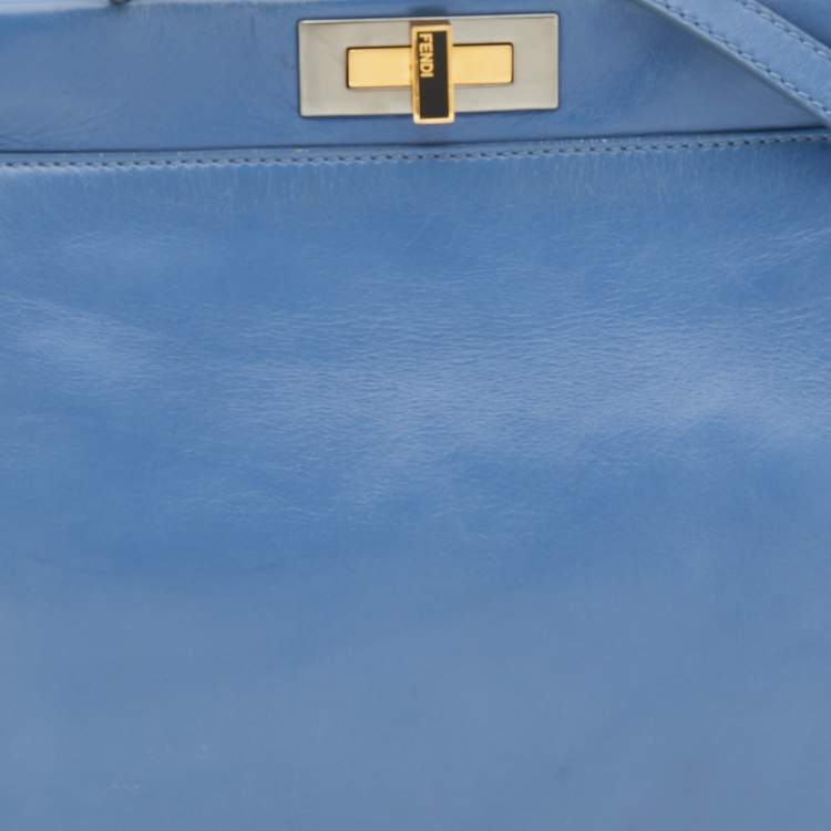 Pre Owned Fendi Blue Leather Medium Peekaboo Top Handle Bag