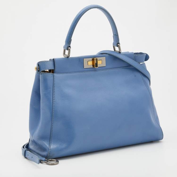 Pre Owned Fendi Blue Leather Medium Peekaboo Top Handle Bag