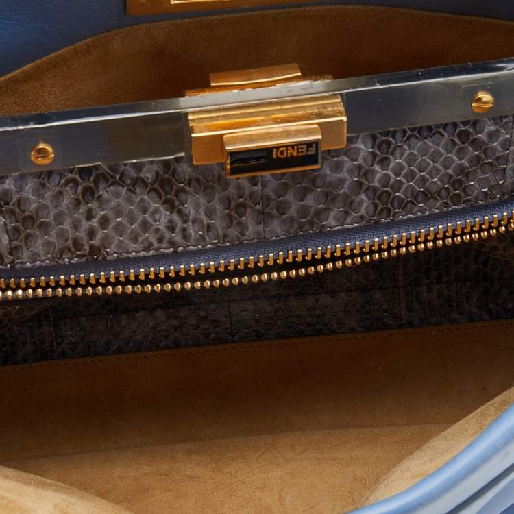 Pre Owned Fendi Blue Leather Medium Peekaboo Top Handle Bag