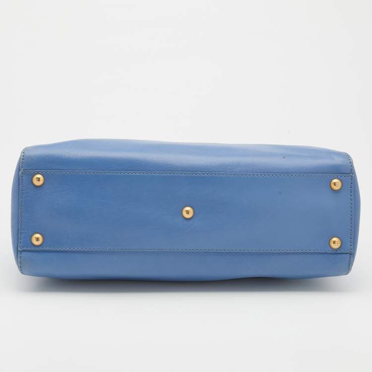Pre Owned Fendi Blue Leather Medium Peekaboo Top Handle Bag