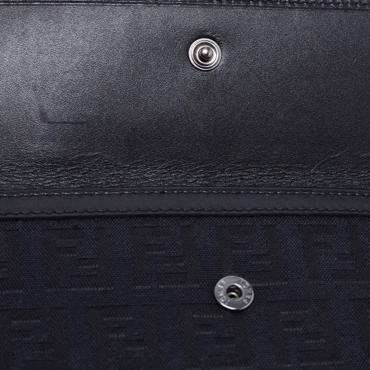 Pre Owned Fendi Black Zucchino Canvas And Leather Forever Continental Wallet