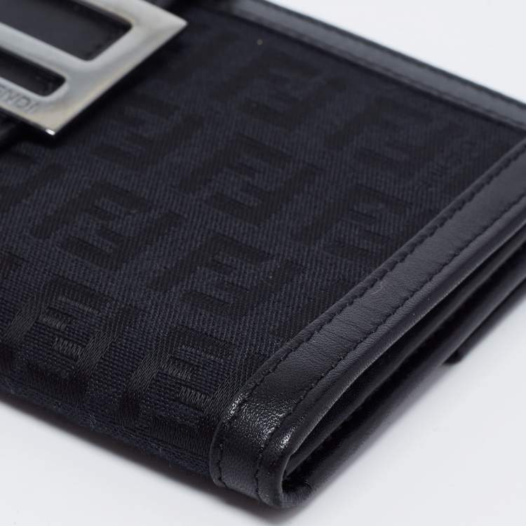 Pre Owned Fendi Black Zucchino Canvas And Leather Forever Continental Wallet