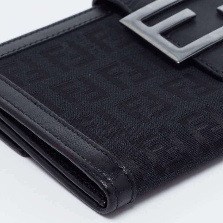 Pre Owned Fendi Black Zucchino Canvas And Leather Forever Continental Wallet