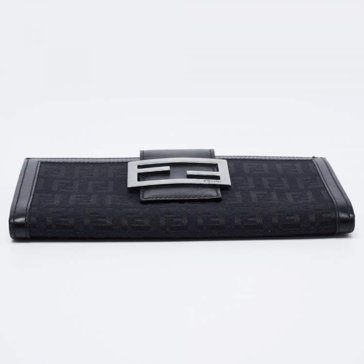 Pre Owned Fendi Black Zucchino Canvas And Leather Forever Continental Wallet