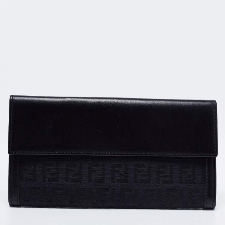 Pre Owned Fendi Black Zucchino Canvas And Leather Forever Continental Wallet
