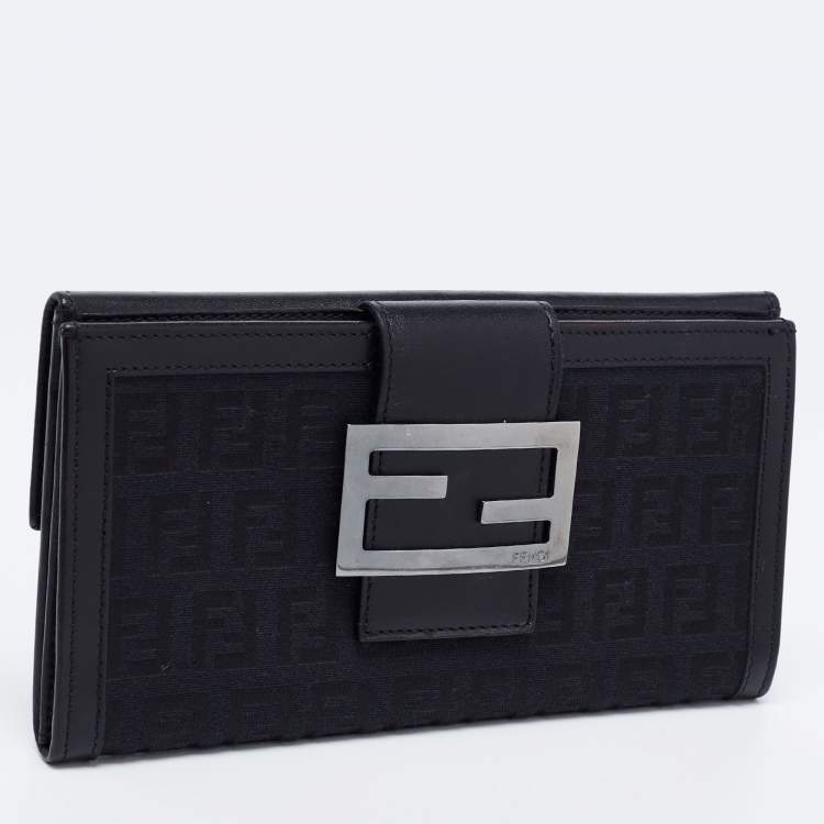 Pre Owned Fendi Black Zucchino Canvas And Leather Forever Continental Wallet
