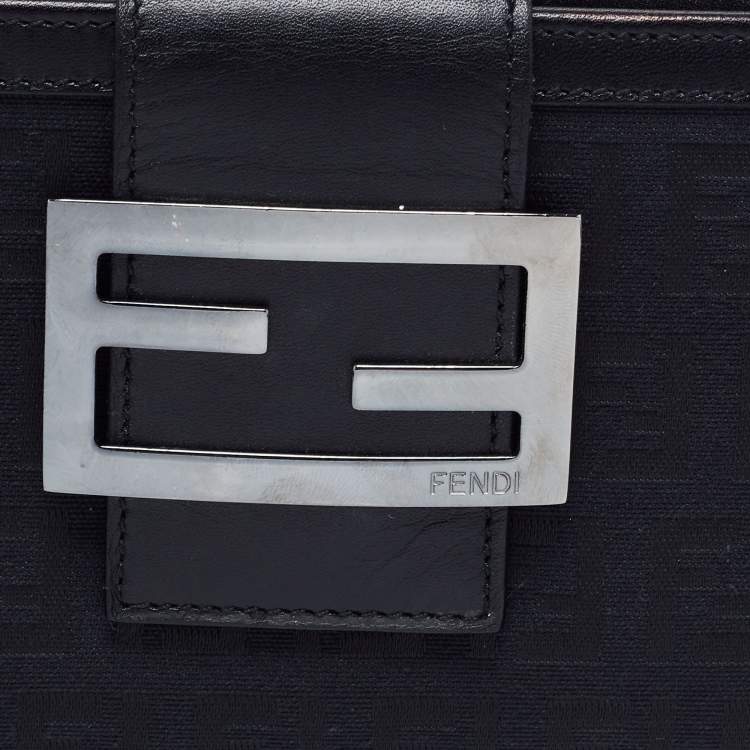 Pre Owned Fendi Black Zucchino Canvas And Leather Forever Continental Wallet