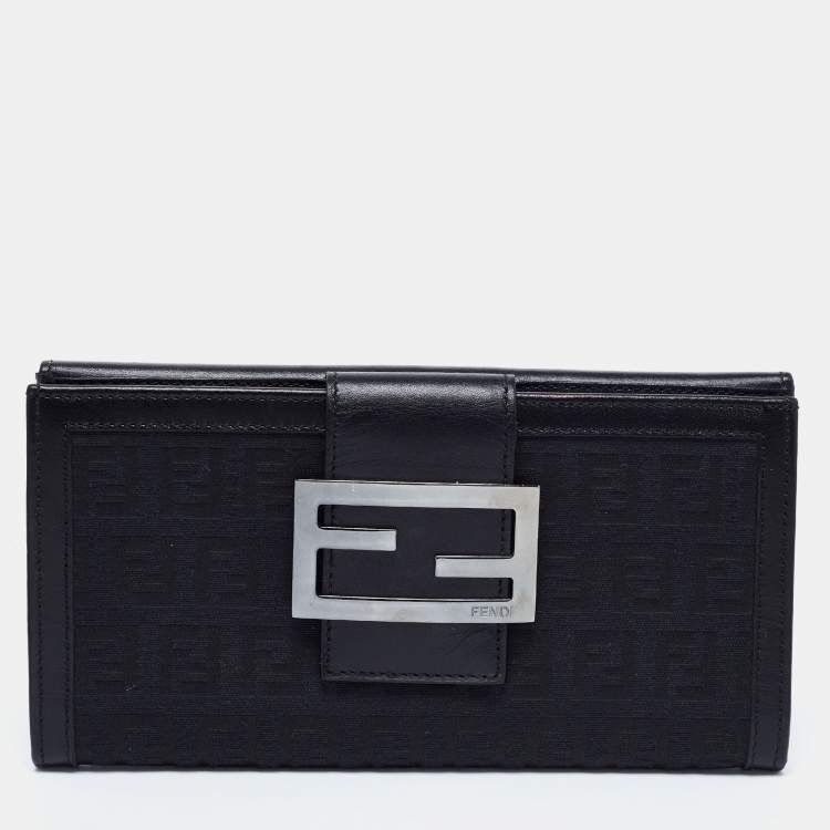 Pre Owned Fendi Black Zucchino Canvas And Leather Forever Continental Wallet