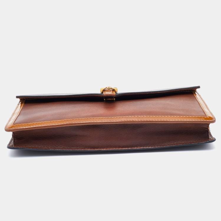 Pre Owned Fendi Black/Brown Leather and Patent Leather Trim Fendista Envelope Clutch