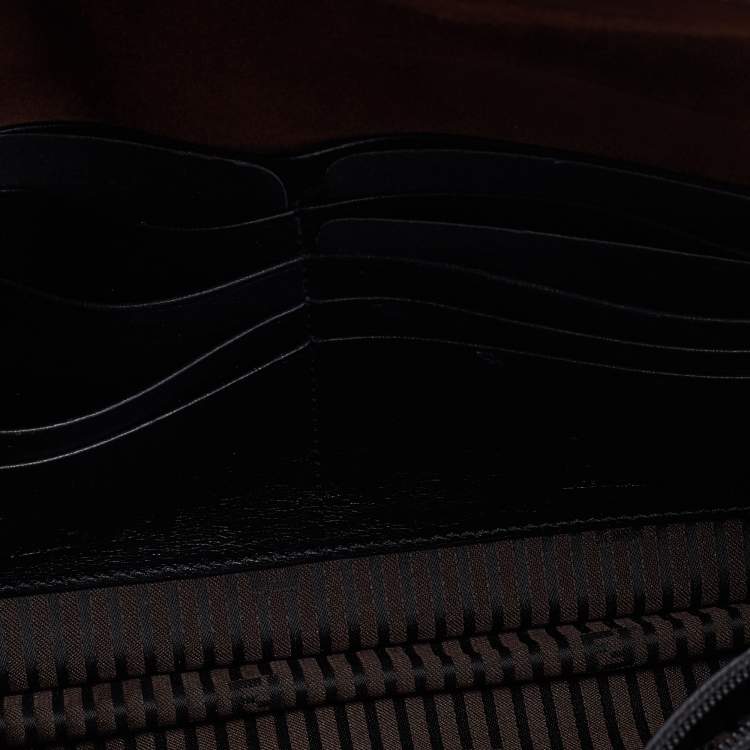 Pre Owned Fendi Black/Brown Leather and Patent Leather Trim Fendista Envelope Clutch