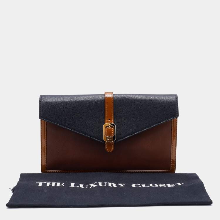 Pre Owned Fendi Black/Brown Leather and Patent Leather Trim Fendista Envelope Clutch