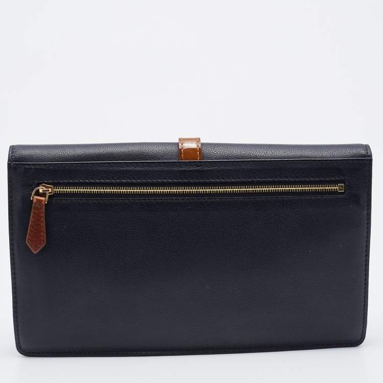 Pre Owned Fendi Black/Brown Leather and Patent Leather Trim Fendista Envelope Clutch