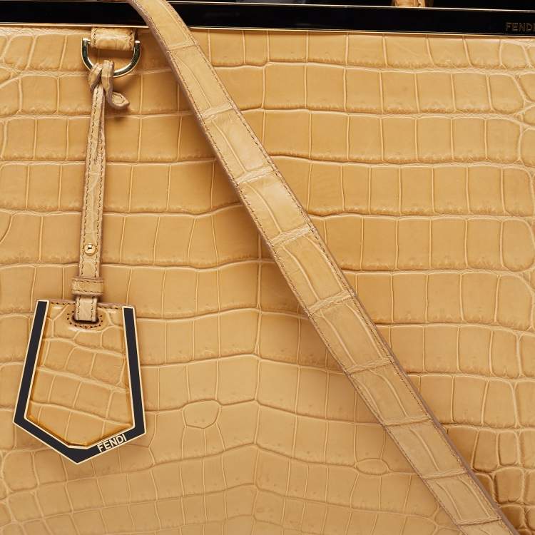 Pre Owned Fendi Beige/Black Crocodile and Patent Leather Medium 2Jours Tote