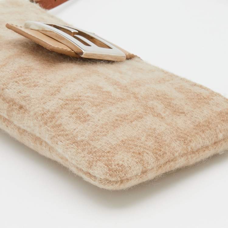 Pre Owned Fendi Beige Zucca Wool and Leather Baguette