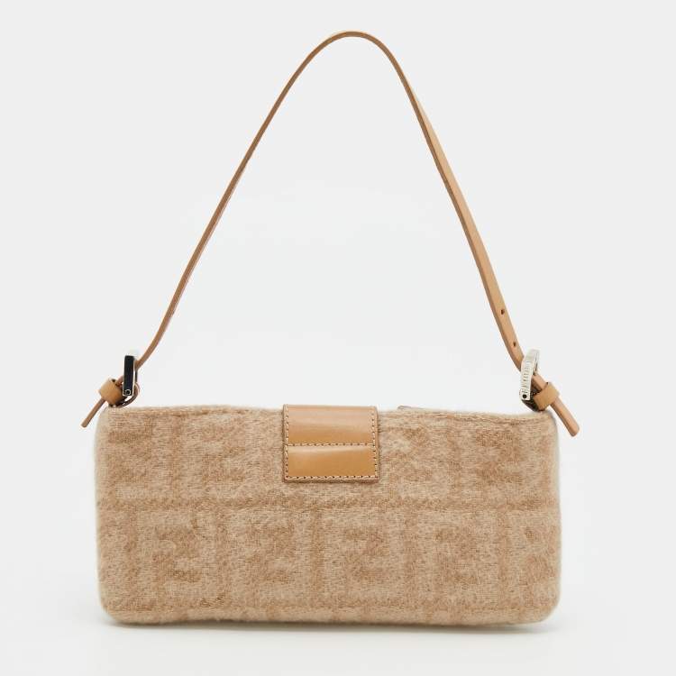 Pre Owned Fendi Beige Zucca Wool and Leather Baguette