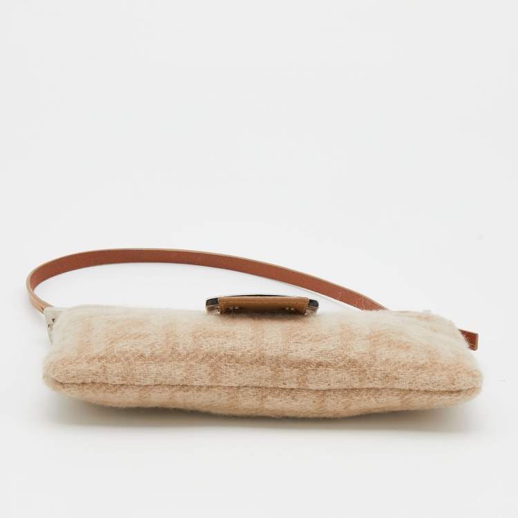Pre Owned Fendi Beige Zucca Wool and Leather Baguette