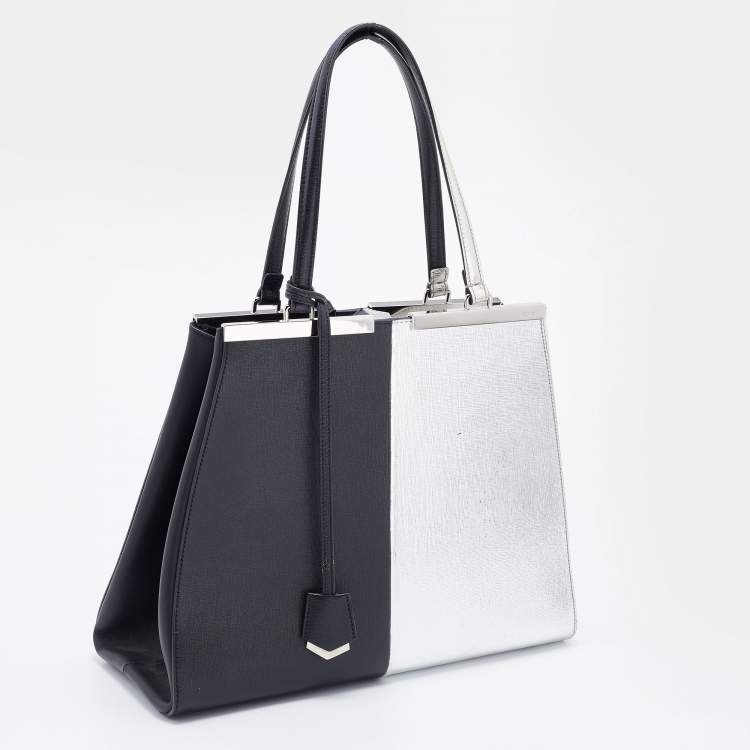 Pre Owned Fendi Black/SIlver Leather Large 3Jours Tote