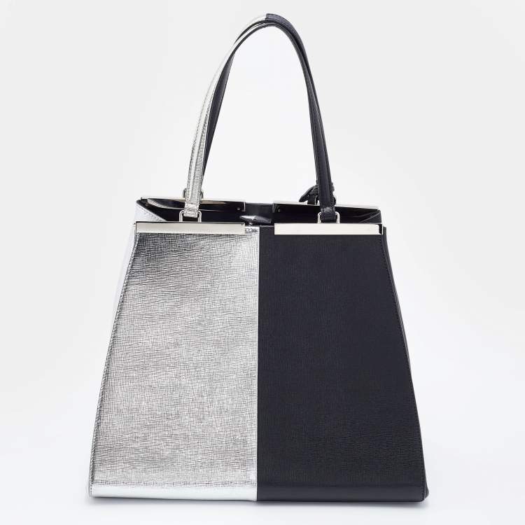 Pre Owned Fendi Black/SIlver Leather Large 3Jours Tote