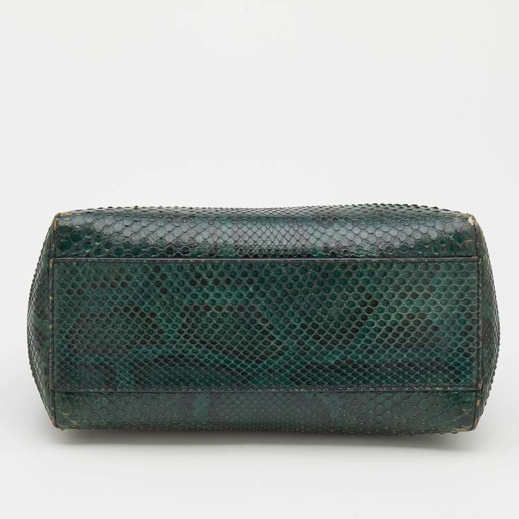 Pre Owned Fendi Green Python Mini Peekaboo Top Handle Bag