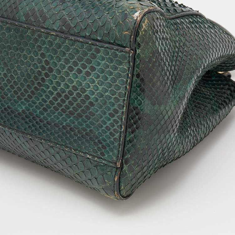 Pre Owned Fendi Green Python Mini Peekaboo Top Handle Bag