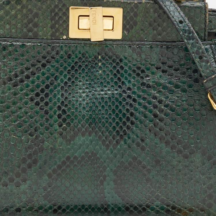 Pre Owned Fendi Green Python Mini Peekaboo Top Handle Bag