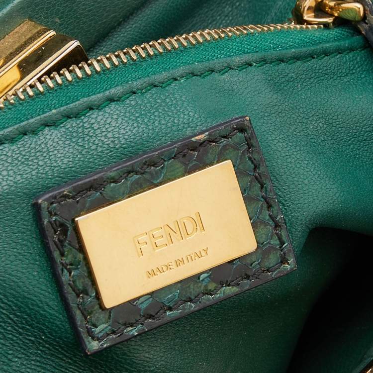 Pre Owned Fendi Green Python Mini Peekaboo Top Handle Bag