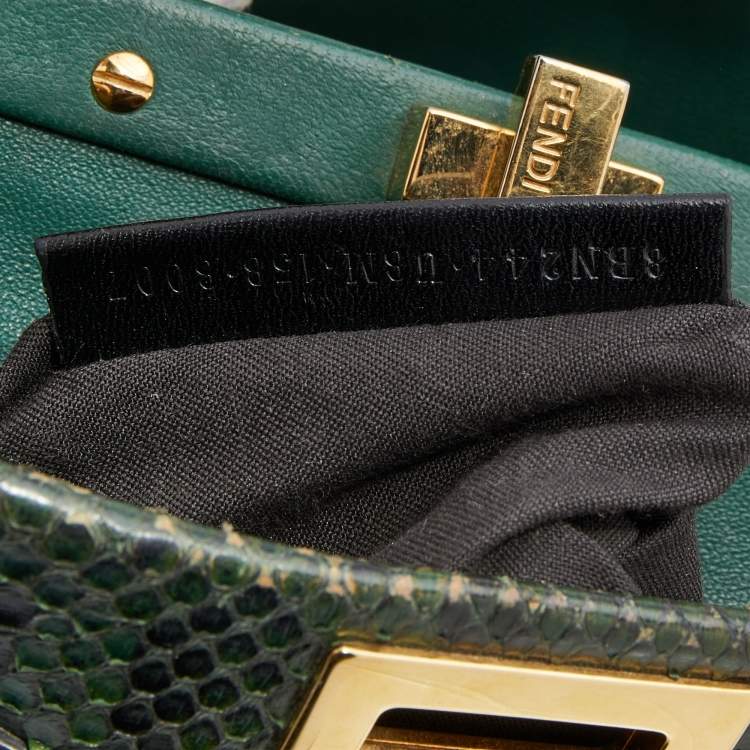 Pre Owned Fendi Green Python Mini Peekaboo Top Handle Bag