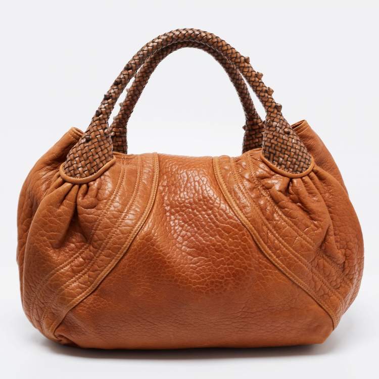 Pre Owned Fendi Brown Pebbled Leather Spy Bag