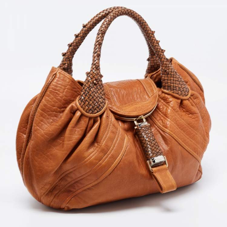 Pre Owned Fendi Brown Pebbled Leather Spy Bag
