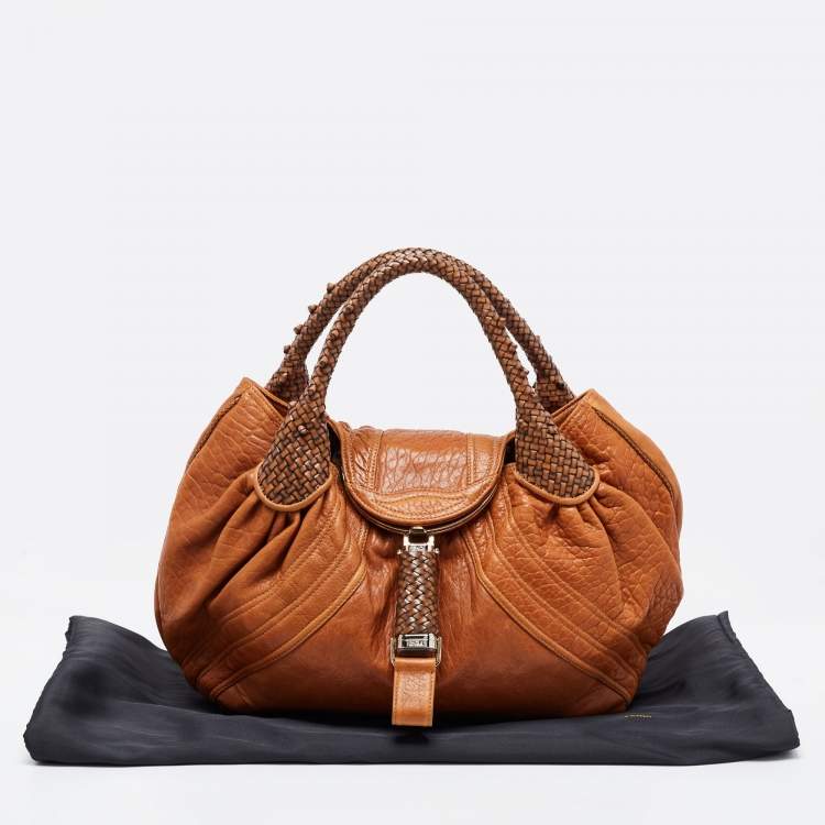 Pre Owned Fendi Brown Pebbled Leather Spy Bag