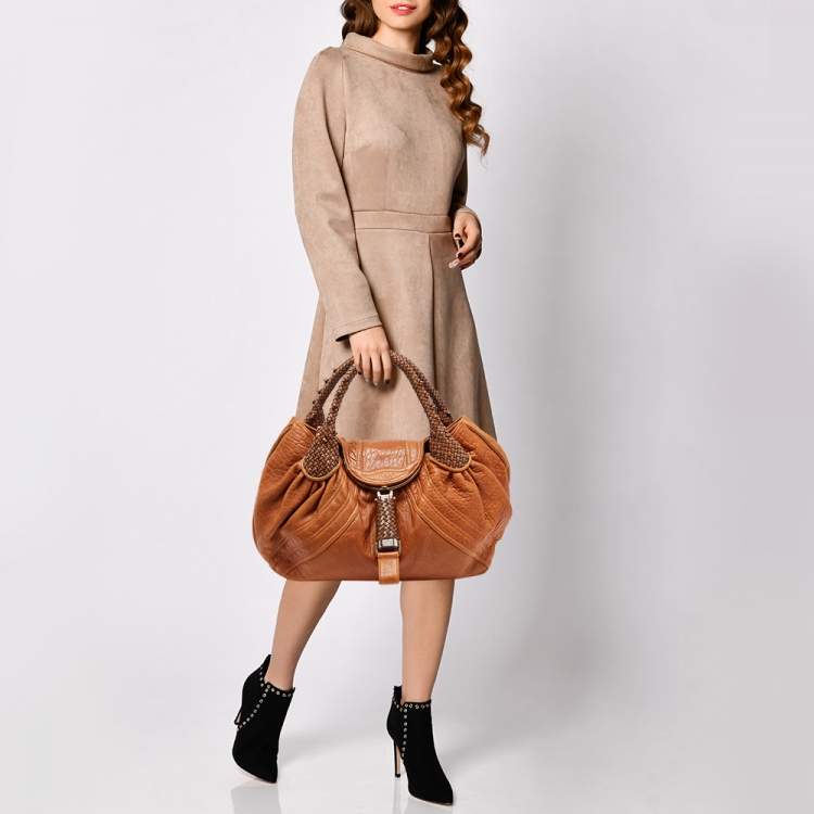 Pre Owned Fendi Brown Pebbled Leather Spy Bag