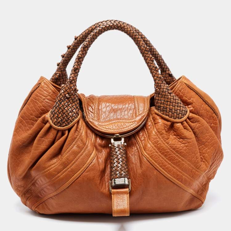 Pre Owned Fendi Brown Pebbled Leather Spy Bag