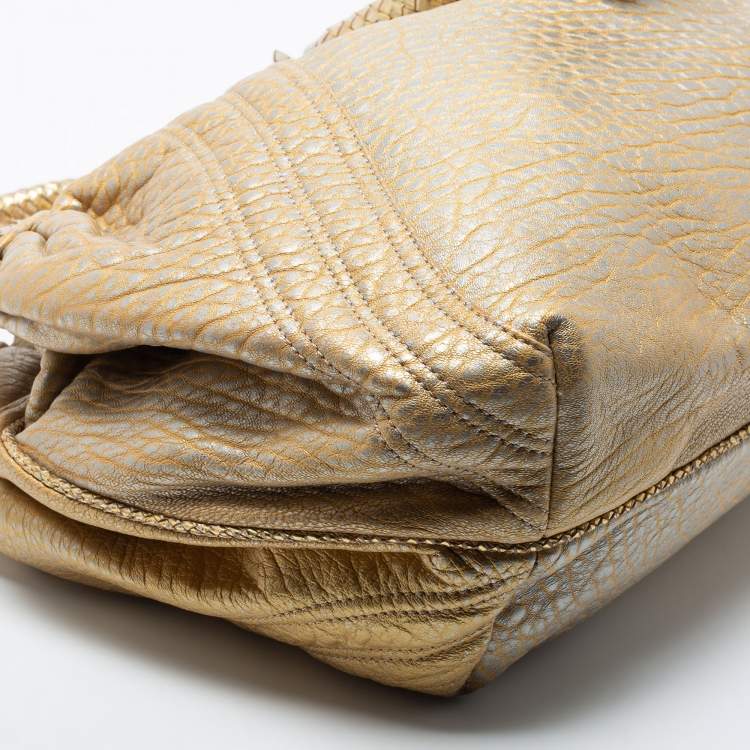 Pre Owned Fendi Metallic Gold Holographic Textured Leather Spy Bag