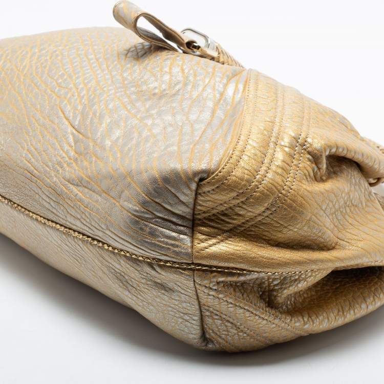 Pre Owned Fendi Metallic Gold Holographic Textured Leather Spy Bag