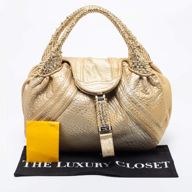 Pre Owned Fendi Metallic Gold Holographic Textured Leather Spy Bag