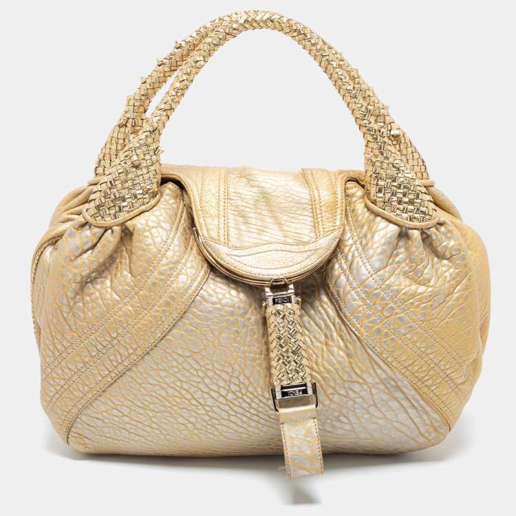 Pre Owned Fendi Metallic Gold Holographic Textured Leather Spy Bag