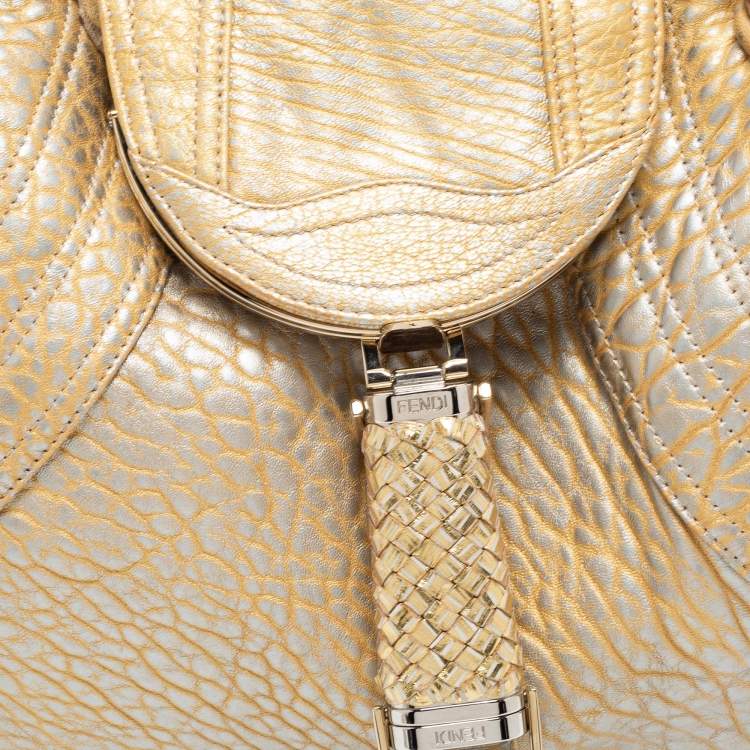 Pre Owned Fendi Metallic Gold Holographic Textured Leather Spy Bag