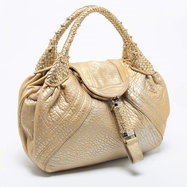 Pre Owned Fendi Metallic Gold Holographic Textured Leather Spy Bag
