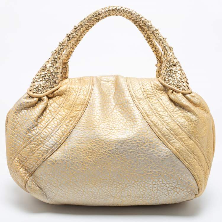 Pre Owned Fendi Metallic Gold Holographic Textured Leather Spy Bag
