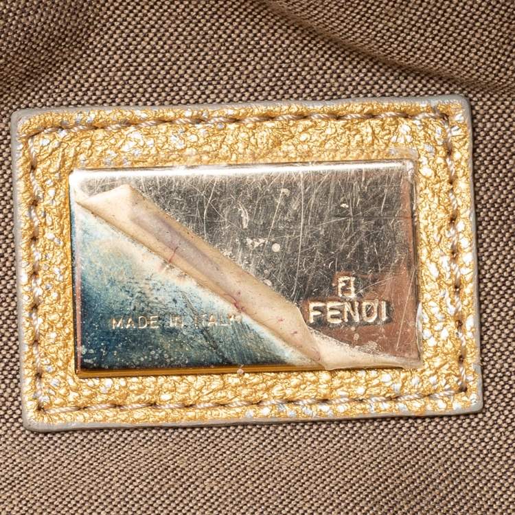 Pre Owned Fendi Metallic Gold Holographic Textured Leather Spy Bag