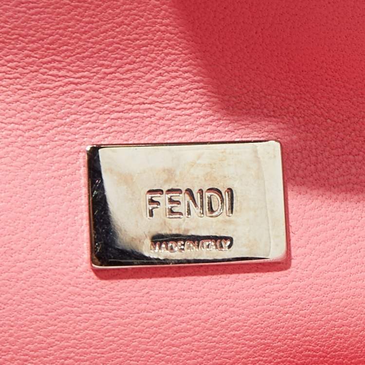 Pre Owned Fendi Pink Leather Crystal Embellished Micro Peekaboo Top Handle Bag