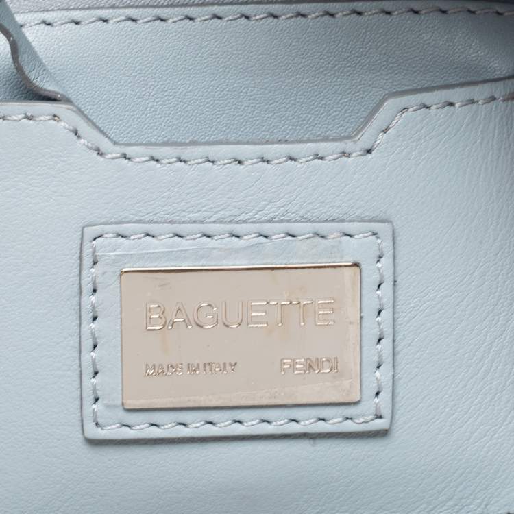 Pre Owned Fendi Dust Blue Flowerland Leather Baguette Bag