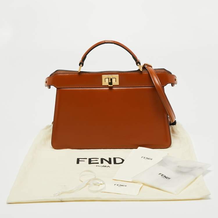 مملوكة مسبقًا Fendi Brown Leather Peekaboo ISeeU East-West Top Handle Bag 