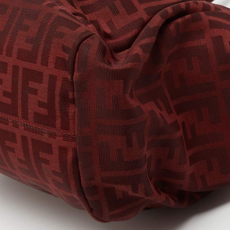 Pre Owned Fendi Red Zucca Canvas and Leather Borsa Chef Tote