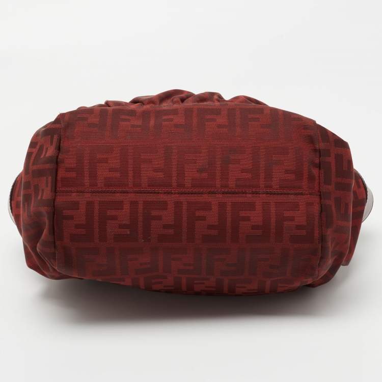 Pre Owned Fendi Red Zucca Canvas and Leather Borsa Chef Tote