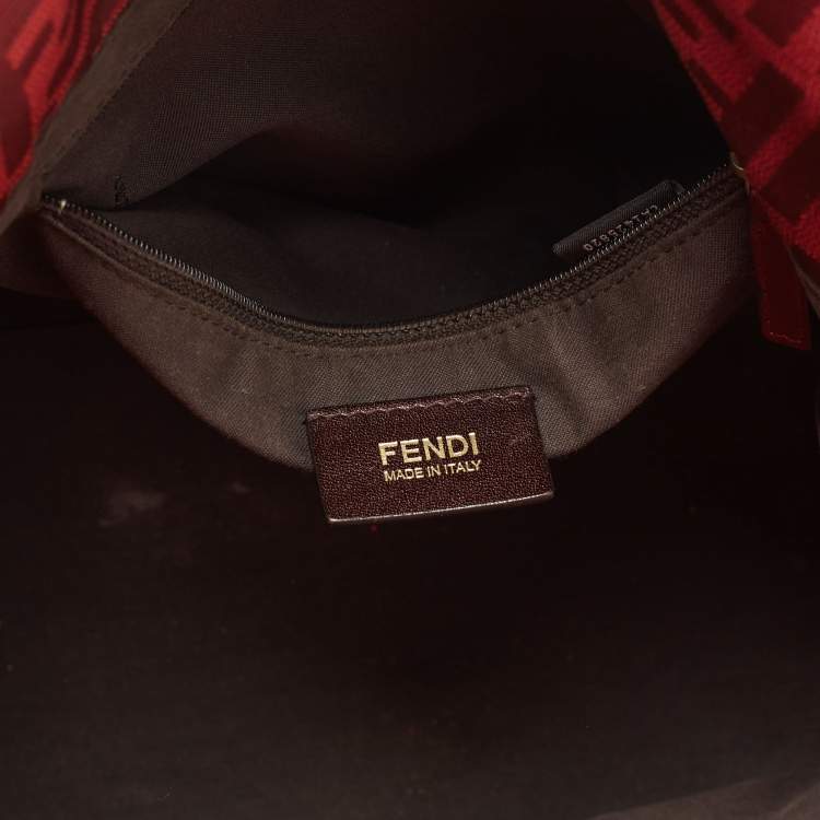 Pre Owned Fendi Red Zucca Canvas and Leather Borsa Chef Tote